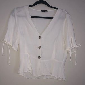 TopShop White Peplum Linen Top